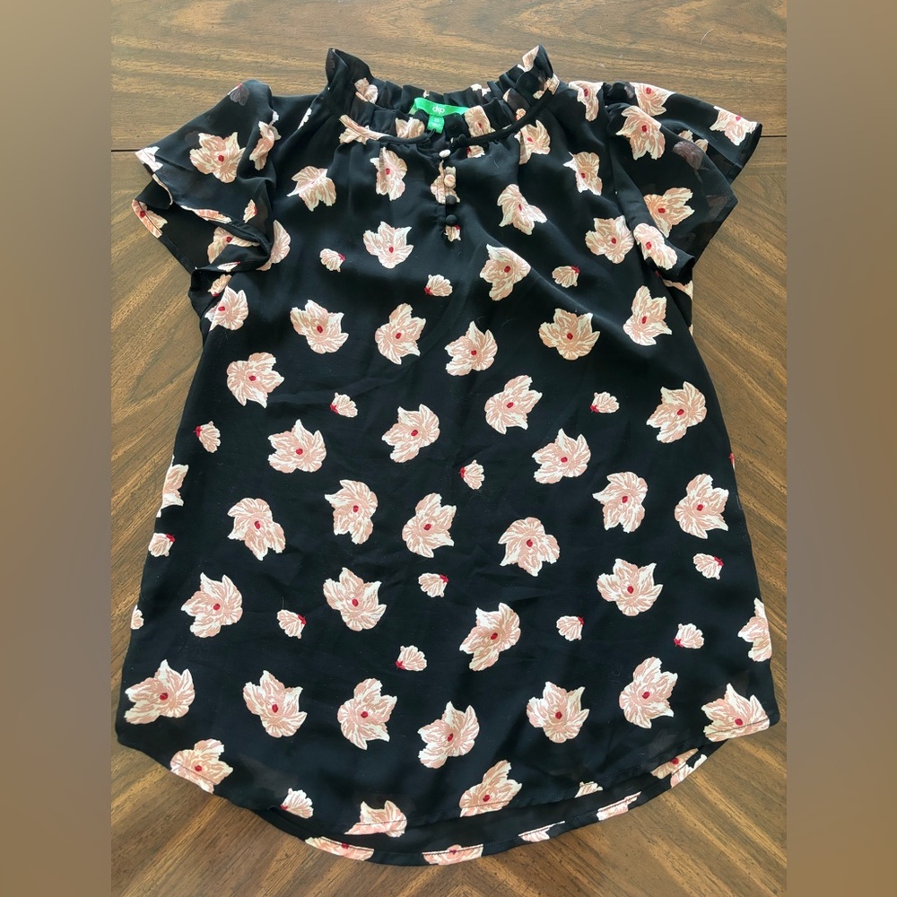 Dip Black Top with Pink Floral Design